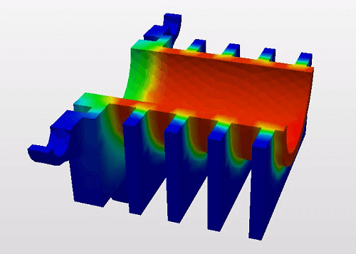 コンピューターシミュレーションによる熱解析で3次元モデルの温度分布を解析
