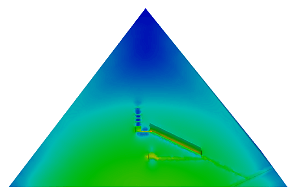 ピラミッド内部のミーゼス応力の分布。重力拡散の間が存在する場合
